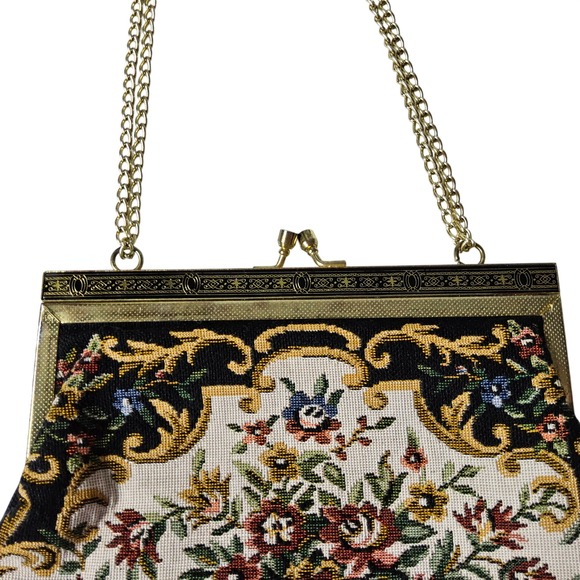 Vintage Floral Tapestry Handbag Gold Chain‎ Purse Evening Bag Made In China - Picture 3 of 10